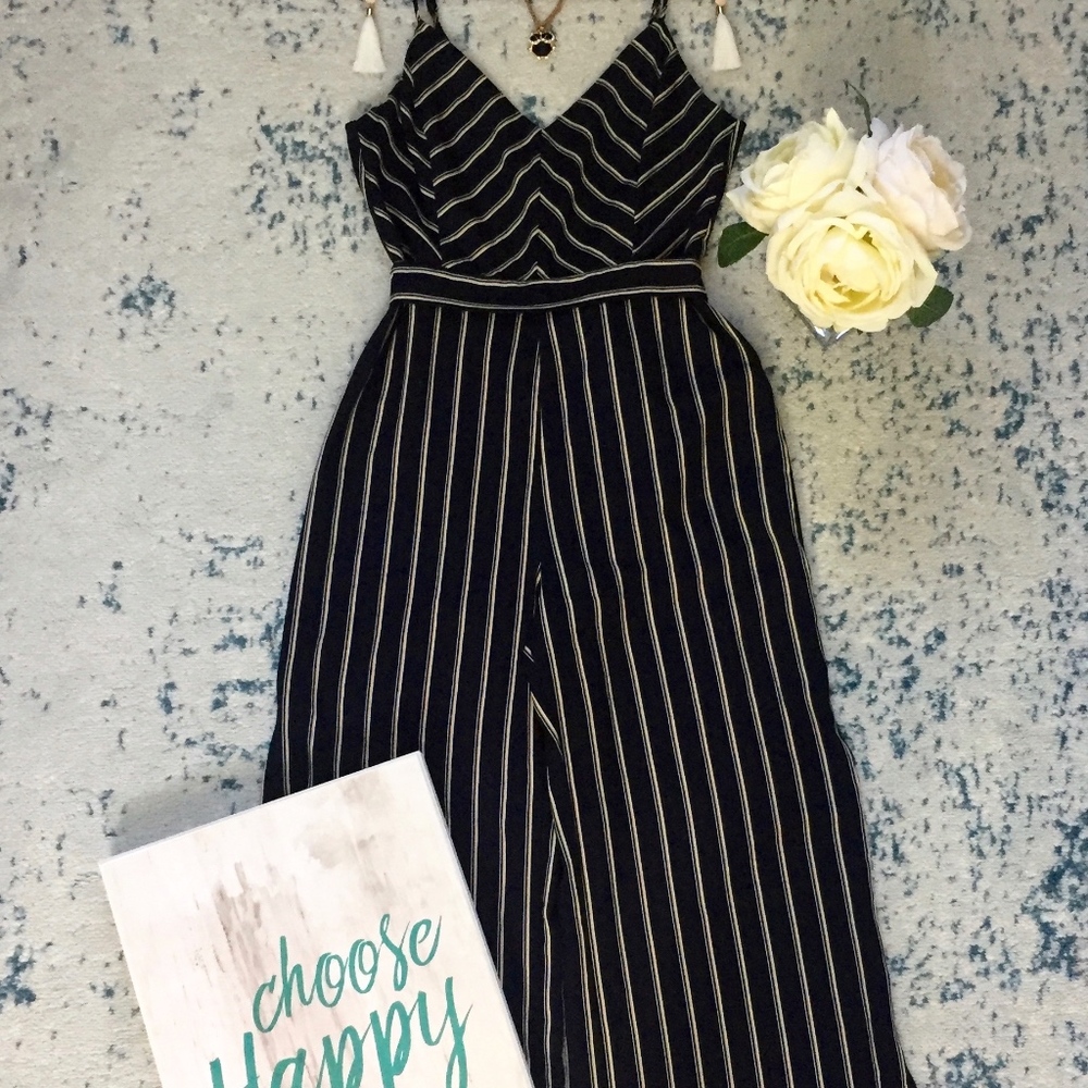SO HOT! Navy Stripe Jumpsuit